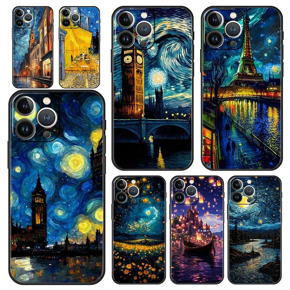 Starry Night Van Gogh Luxury Soft Silicone Black Phone Case