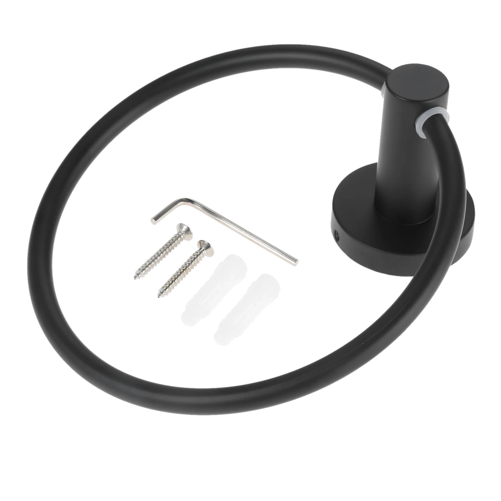 Matte Black Towel Ring Modern Hand Towel Stainless Steel Holder Minimalist Bath Round Rack Hanger 16cm/6.3in Decor Home