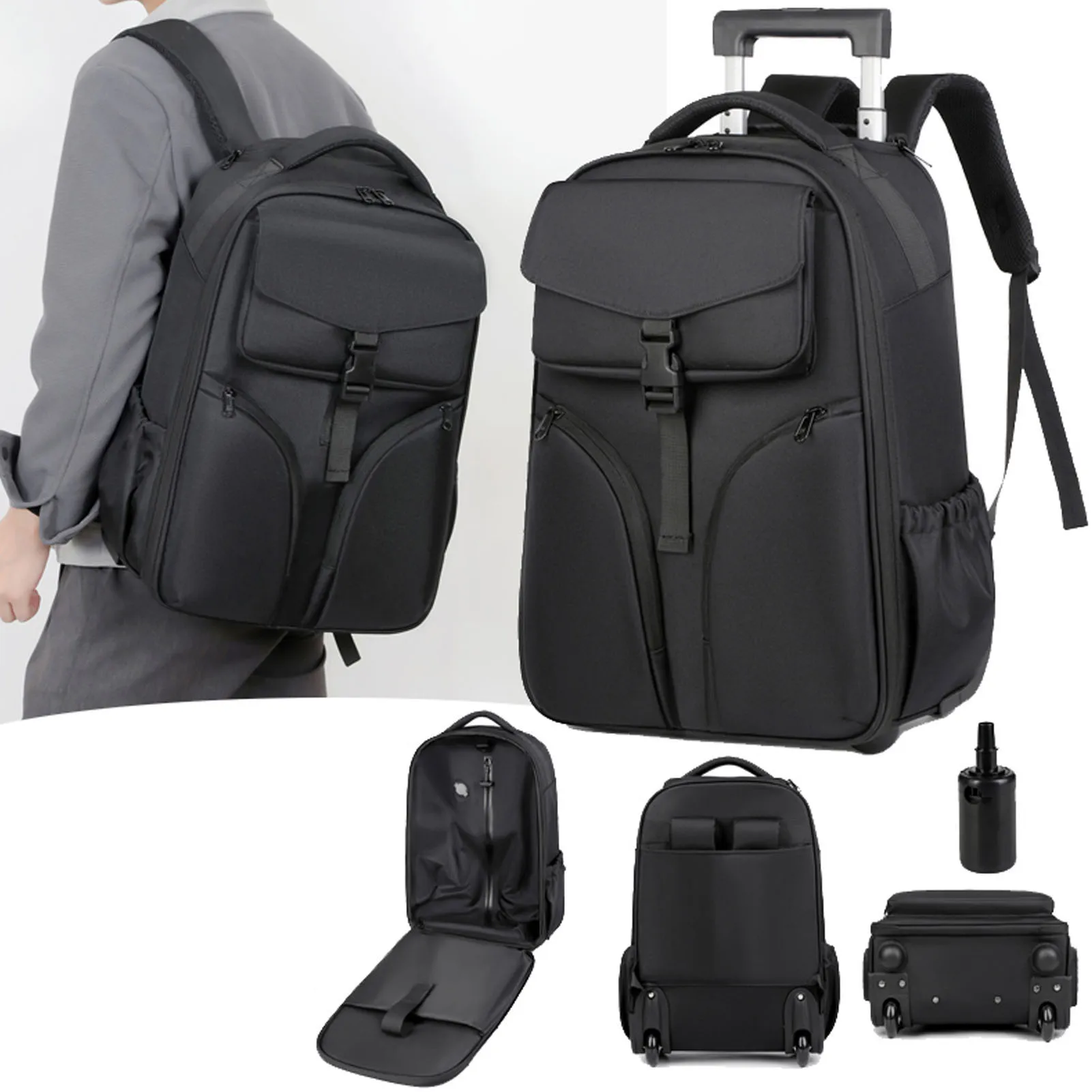 Trolley Backpack with Wheels Vacuum Compression 30L Large Capacity Water Proof Shoulder Bag for Travel Business Trip