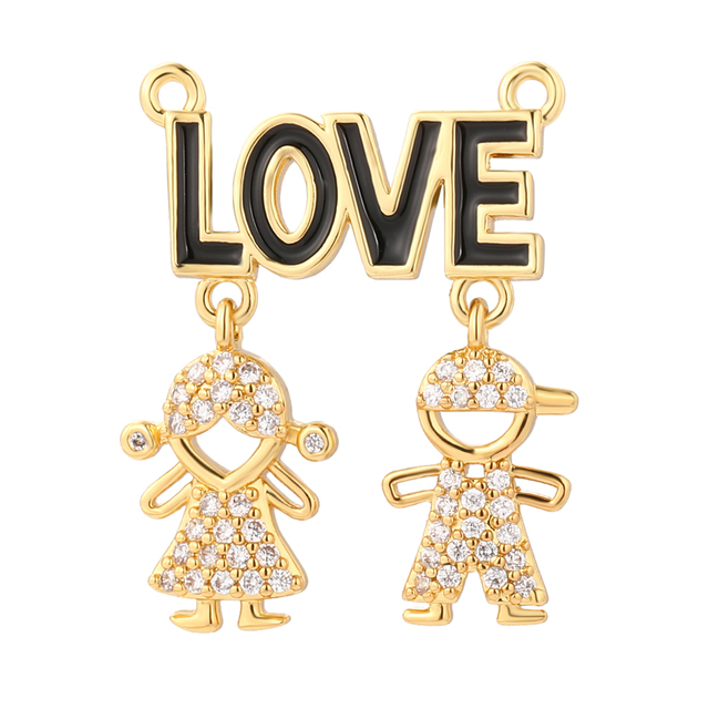 Family Gilr Boy Letter Charm for Jewelry Making Supplies Real Gold Plated CZ Dangle Diy Earring Necklace mama pendant