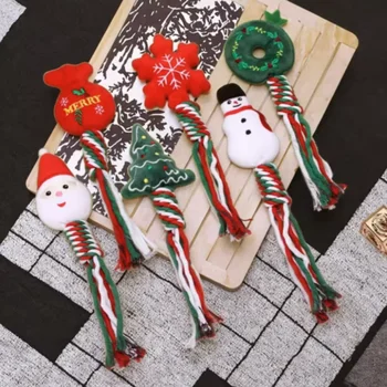 Pets Christmas Supplies Dog Squeakey Chew Toys Cotton Ropes Knot Molar Bite Toy Funny Cute Puppies Interactive Toy Xmas Gift