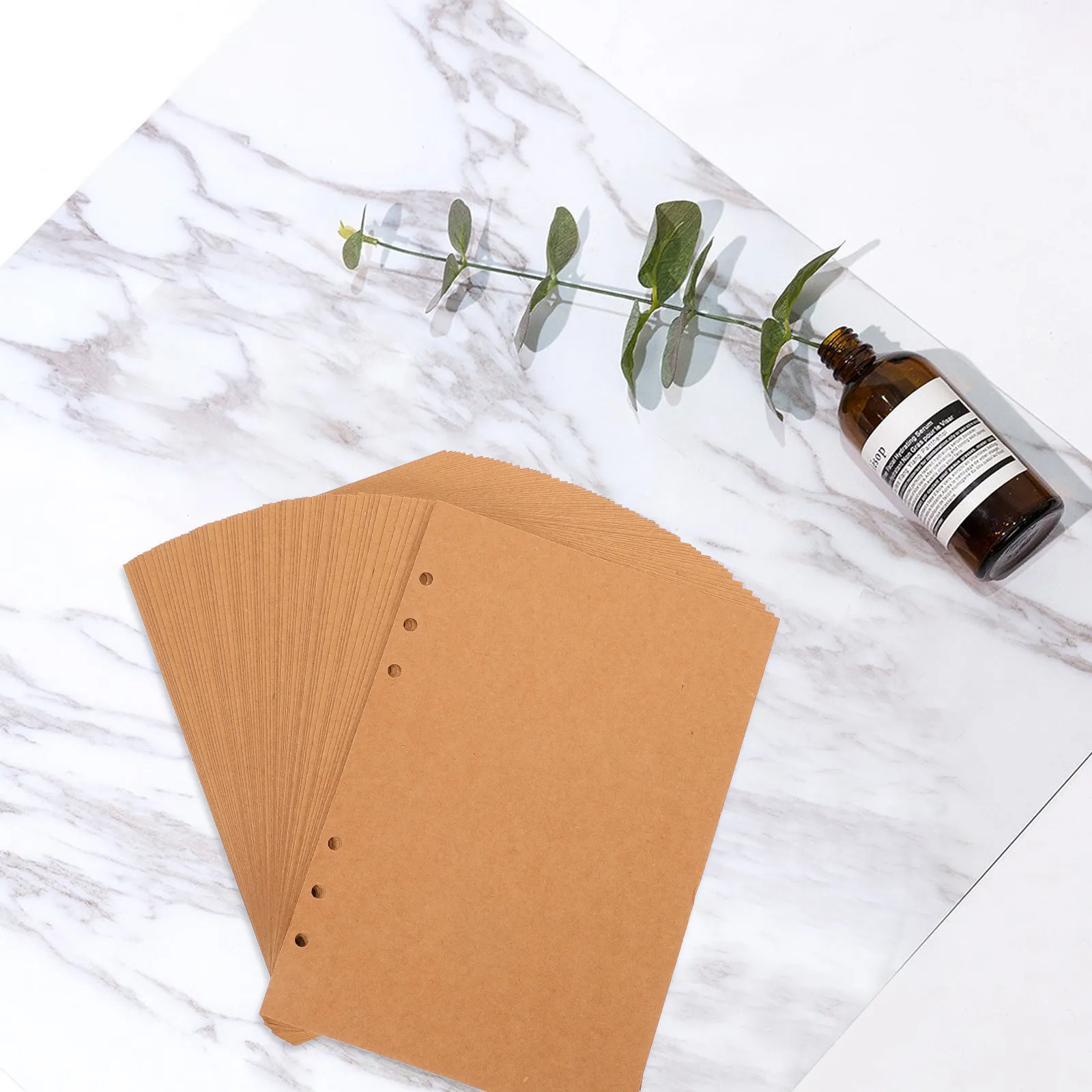 60매 크라프트 종이 노트 리필 용지, 두껍고 부드러운 줄지어 있는 노트 용지, 스프링 바인더용, 학생 사무실 일기용