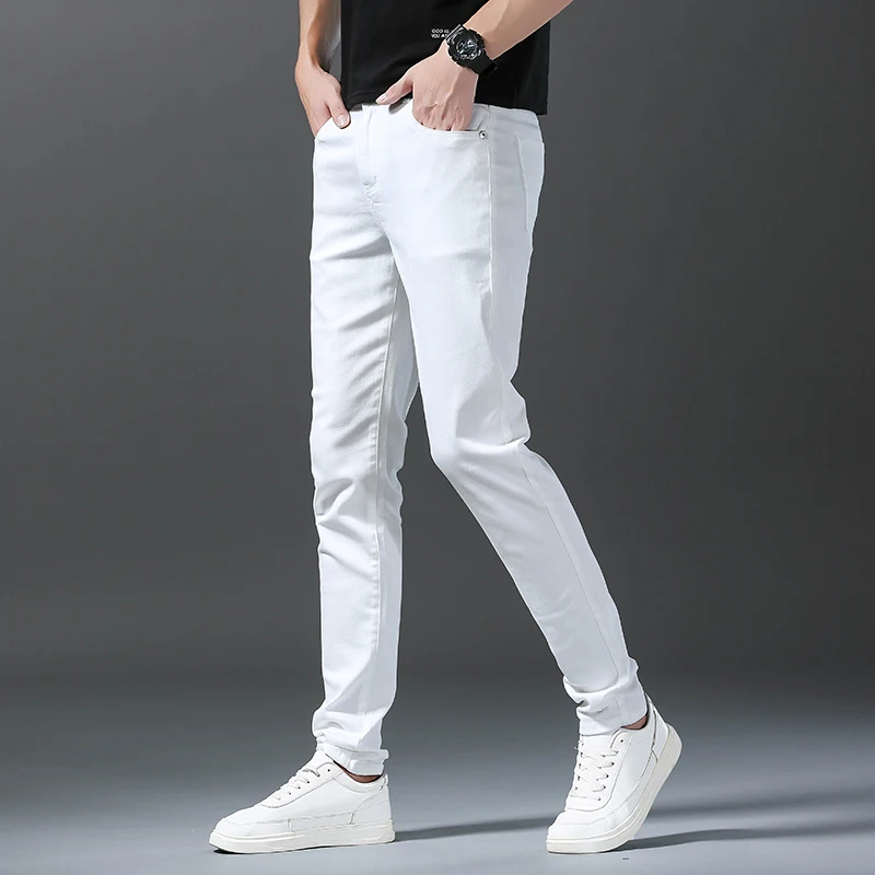 Herbst Klassische Herren Regular Fit Jeans Weiß Business Smart Fashion Denim Erweiterte Stretch 98% Baumwolle Hosen Männliche Marke Hosen