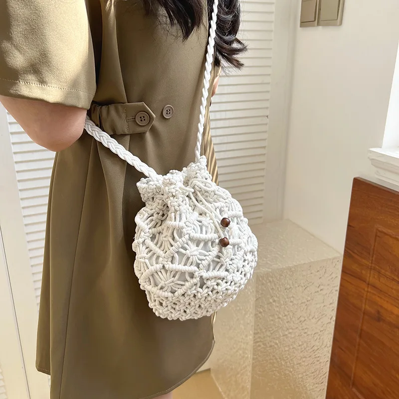 2024 Summer Beach Handbags For Women Vintgae Bohemia Khaki White Weave Shoulder Bag Crossbody Fashion Casual Ladies Handbags