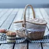 Wicker Picnic Basket With Lid Handle Picnic Hamper Handmade Willow Woven Storage Hamper Outdoor Camping Fruit Basket Container 5