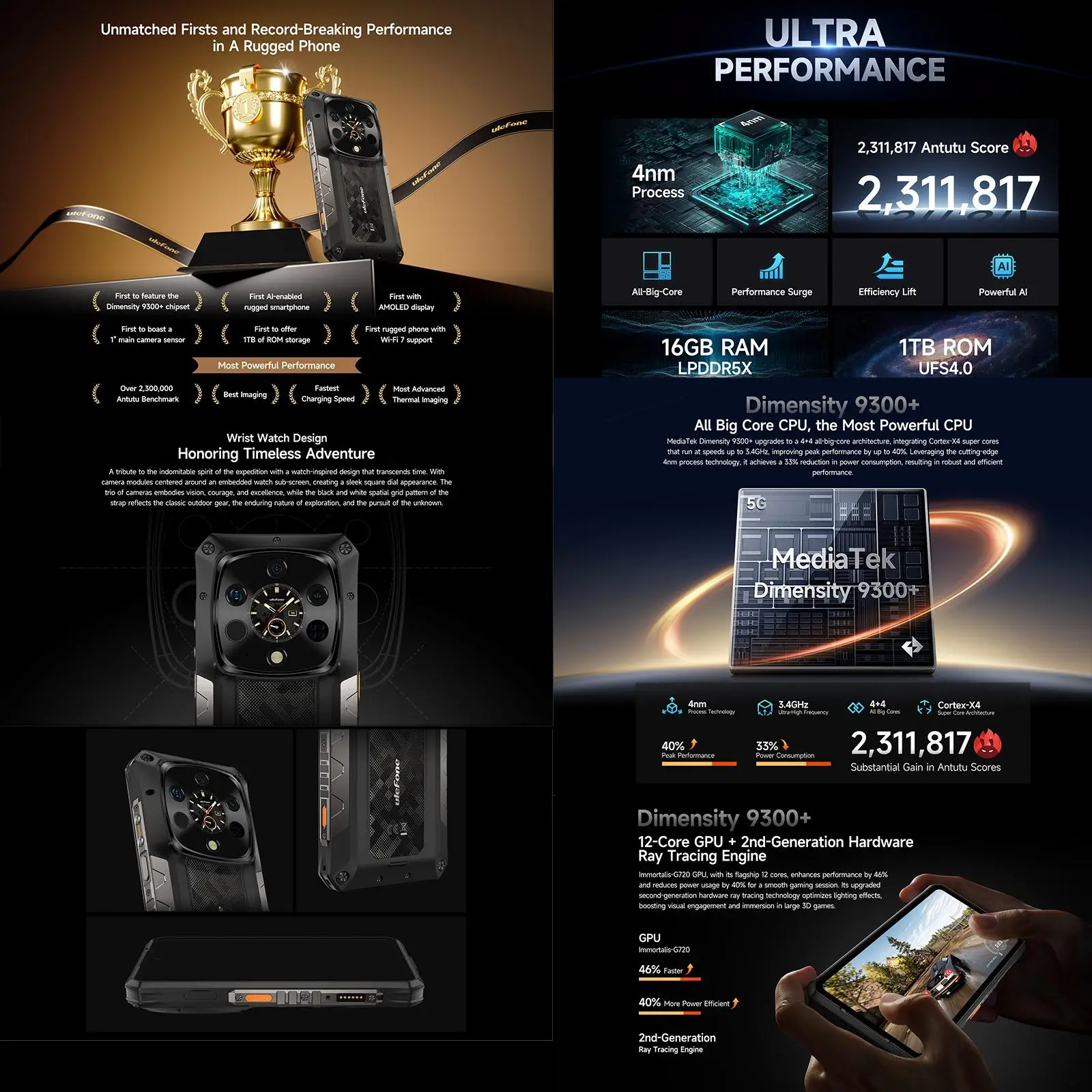 Ulefone Armor 28 Ultra 5G AI Rugged Phone 6.67" 16GB+1TB Thermal Imaging Night Vision 10600mAh Dimensity 9300 NFC Smartphone