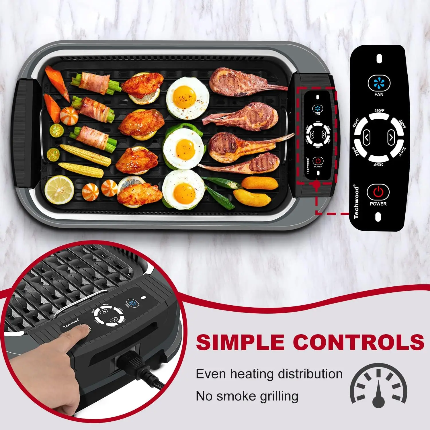 Grill Smokeless Grill, 1500W Indoor Korean BBQ Electric Tabletop Grill with Tempered Glass Lid, Removable Grill and Griddle Plat 3