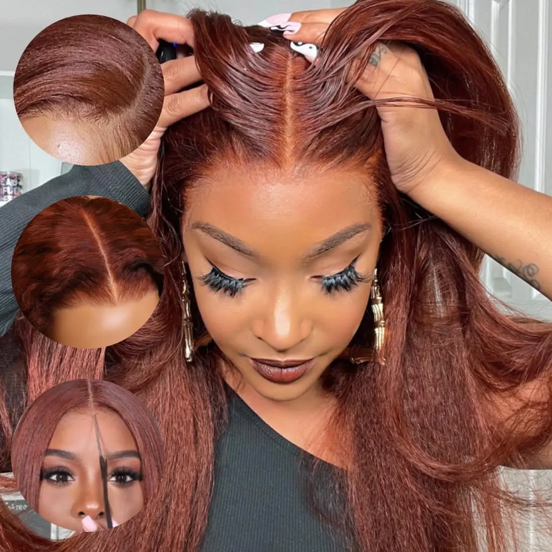 Rosslyn Kinky Straight Brown Human Hair Wig Chocolate Brown 13x6 Baby Hair Pre Plucked Bleached Knoted Brazilian Wigs Original 6