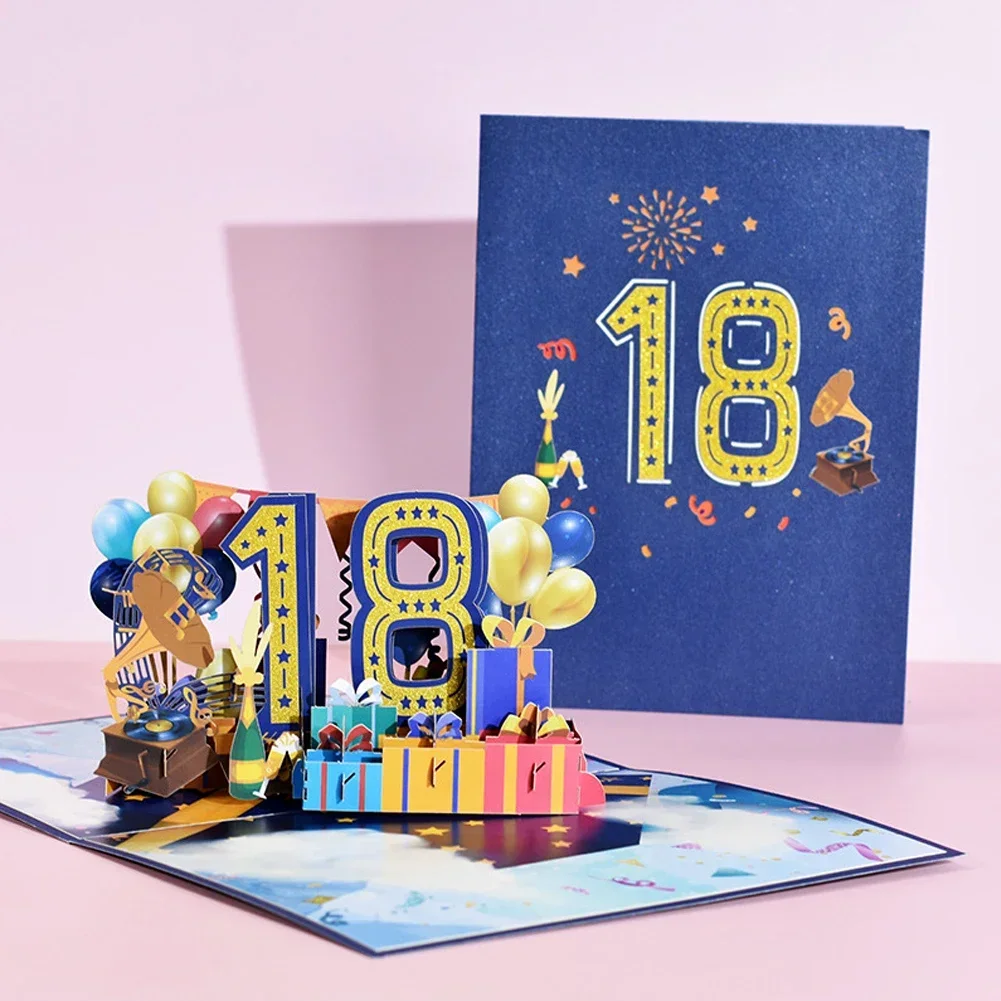 Cartoon 3D Ballon Greeting Card Blossom Pop Up 1/10/18/20/30/40/50/60/70/80/90/100 Anniversary Card for Birthday Valentine's Day