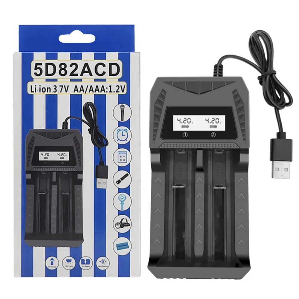 듀얼 지능형 LCD 배터리 충전기, 18650 4.2V 충전식 리튬 배터리, 1.2V NI-MH AA AAA 배터리용, 1 / 2/4  슬롯-Freehip.co.kr