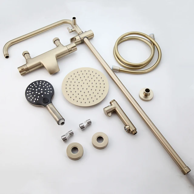 KEMAIDI ติดผนังห้องน้ํา 38 °   ระบบฝักบัวอาบน้ําอุณหภูมิแปรงทองชุดฝักบัวร้อนเย็นผสมอ่างอาบน้ําก๊อกน้ําแตะ 6