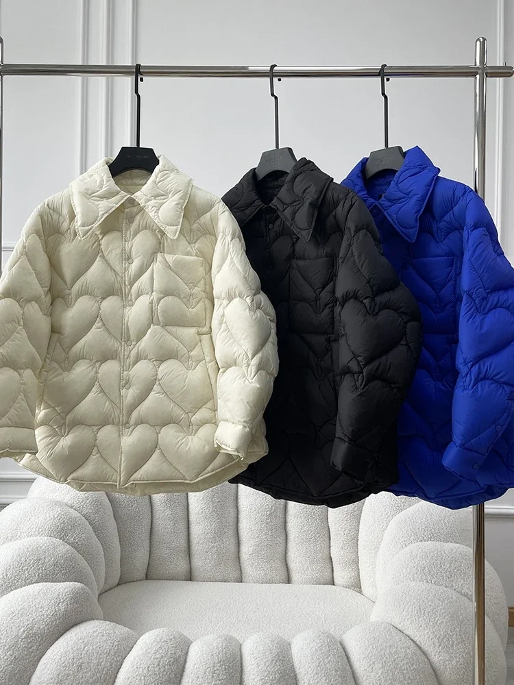 

Winter White Duck Down Jacket Women Lightweight Loose Puffer Coat Female Long Sleeve Single Breasted Loose Parkas