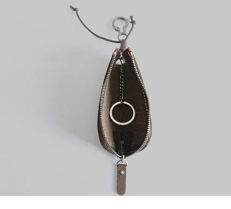Crazy Horse Leather Casual Zipper Key Case Men's Waist Hanging Genuine Top Cowhide Coin Purse Car Multi-function Keychain