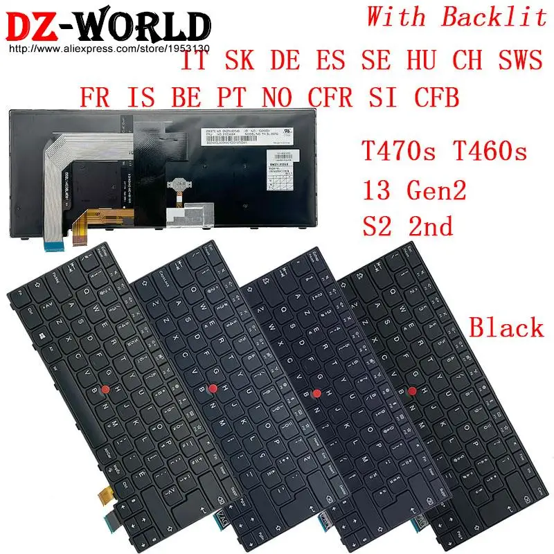 Teclado Retroiluminado para Laptop Lenovo Thinkpad 13 Gen2 T470s s2 ° T460s it sk de es sp se hu ch Sws fr is pt no Cfr si Cfb