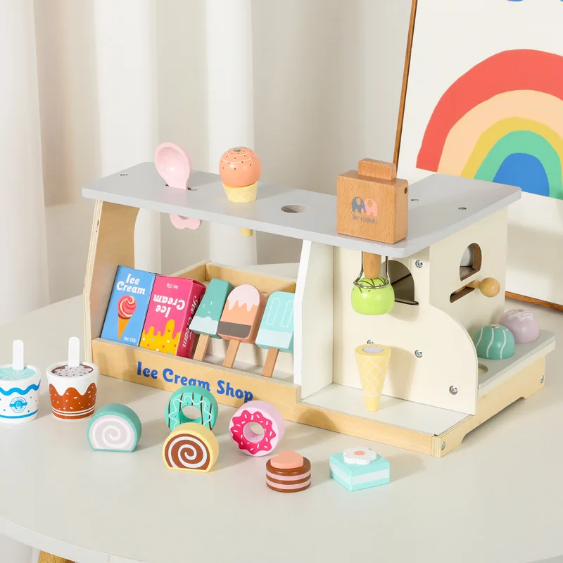 Wooden Children's Early Education Simulation Ice Cream Sell Shop Boys and Girls Play Home Kitchen Toys