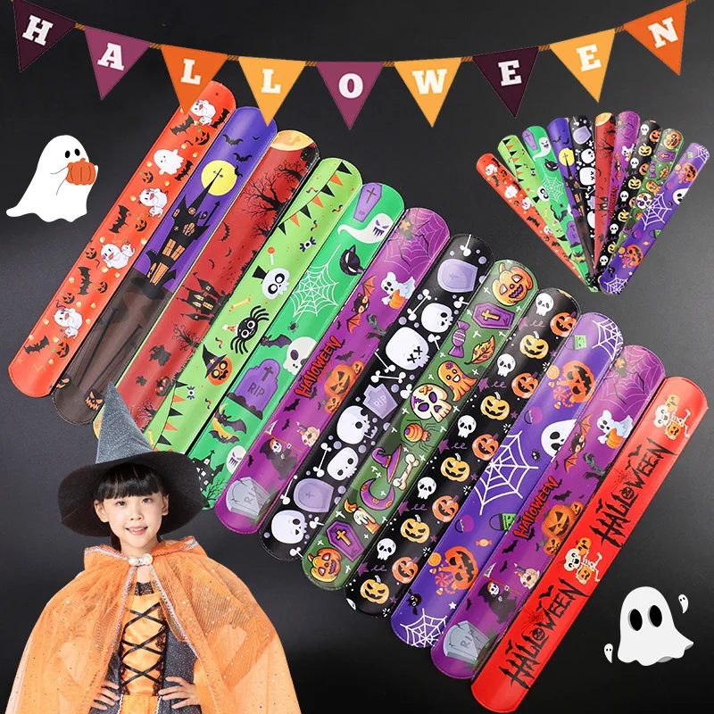 1-50pcs Halloween Slap Bracelet Halloween Cute Ghost Pumpkin Clapping Bracelets Party Funny Wristband Gifts Decoration