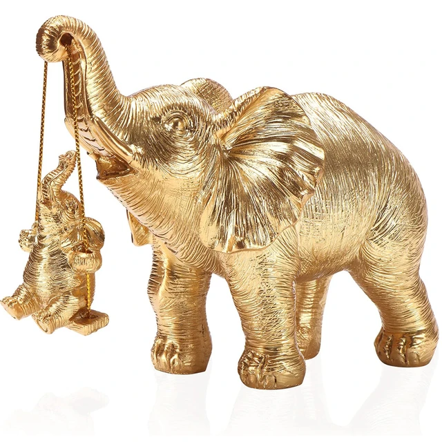 Elephant Statue. Gold Elephant Decor Brings Good Luck, Health