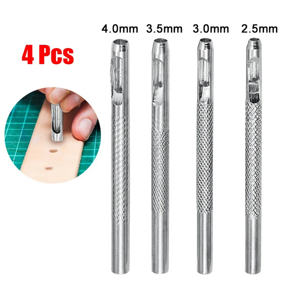 4 Pcs Punching Tool Belt Hole Punchers Leather Round Shape Hole Punch Kit Belt Watch Band Hollow DIY Tools 2.5mm3mm3.5mm4mm