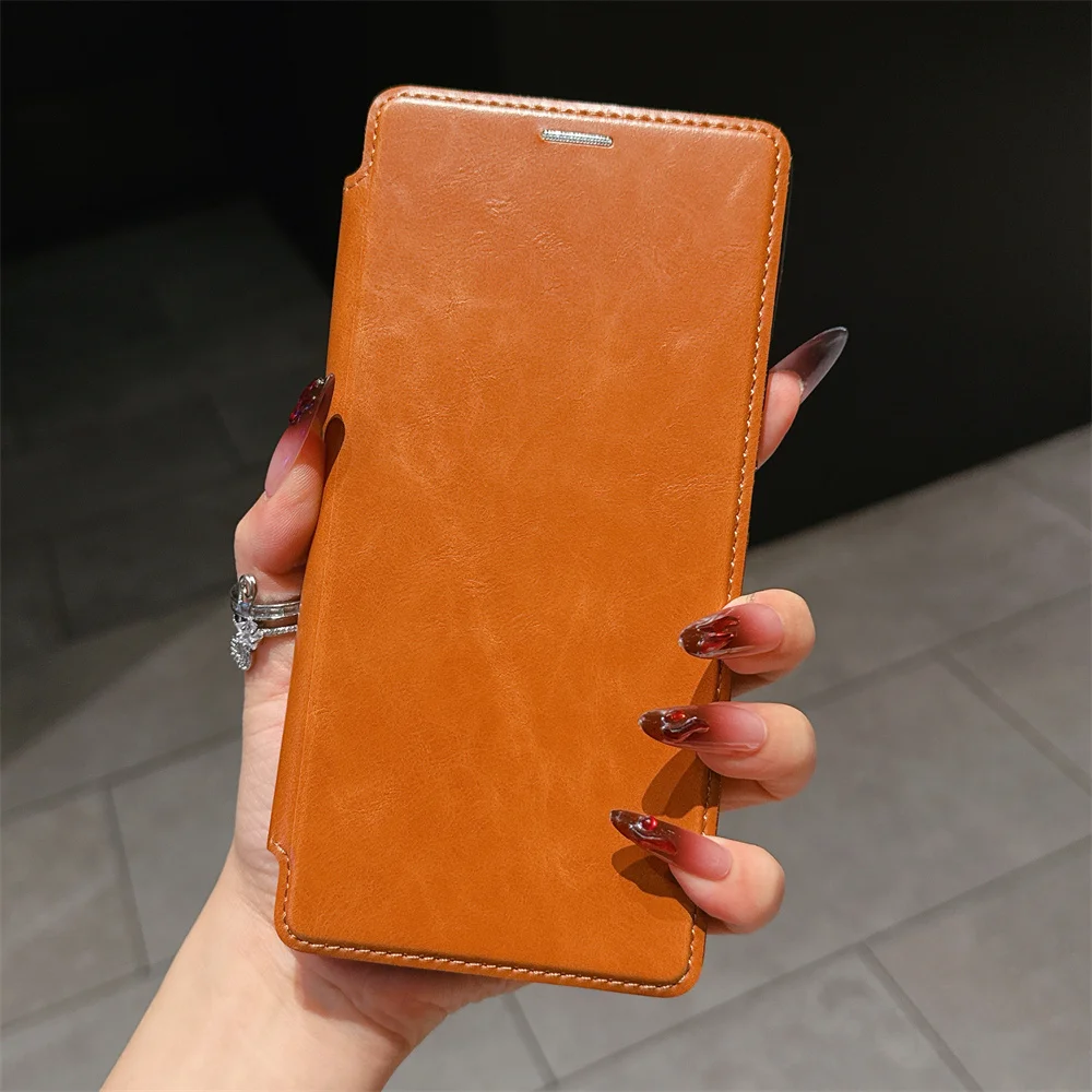 Luxury Classic Leather Flip Wallet - Magnetic Phone Case with Wireless Charging Compatibility