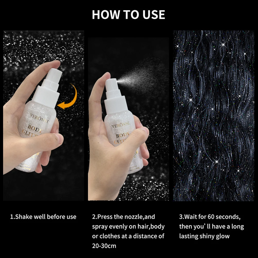Liquid Glitter Spray,Silver Glitter Hair Spray, Holographic Highlighter Spray, Multi-use Makeup Product for Face Body Festivals 4