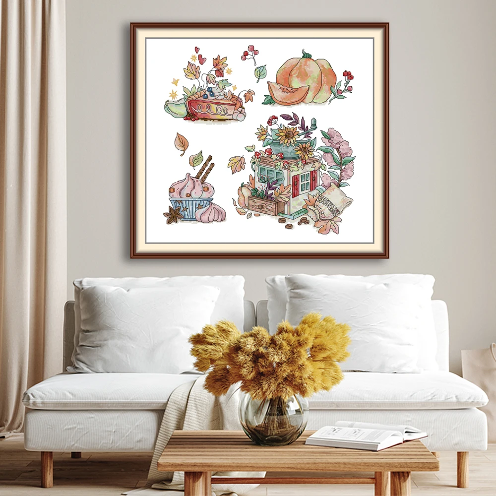 Herbstliche Delikatessen HD-Muster gezählter bedruckter Stoff Canva Aida 16/14/11CT DIY Stickset Joy Sunday Kreuzstichset Erwachsene