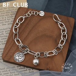 100% Solid 925 Sterling Silver Hiphop Thick Ball Bracelet for Women Men Vintage Handmade Hasp Bracelet Birthday Gift