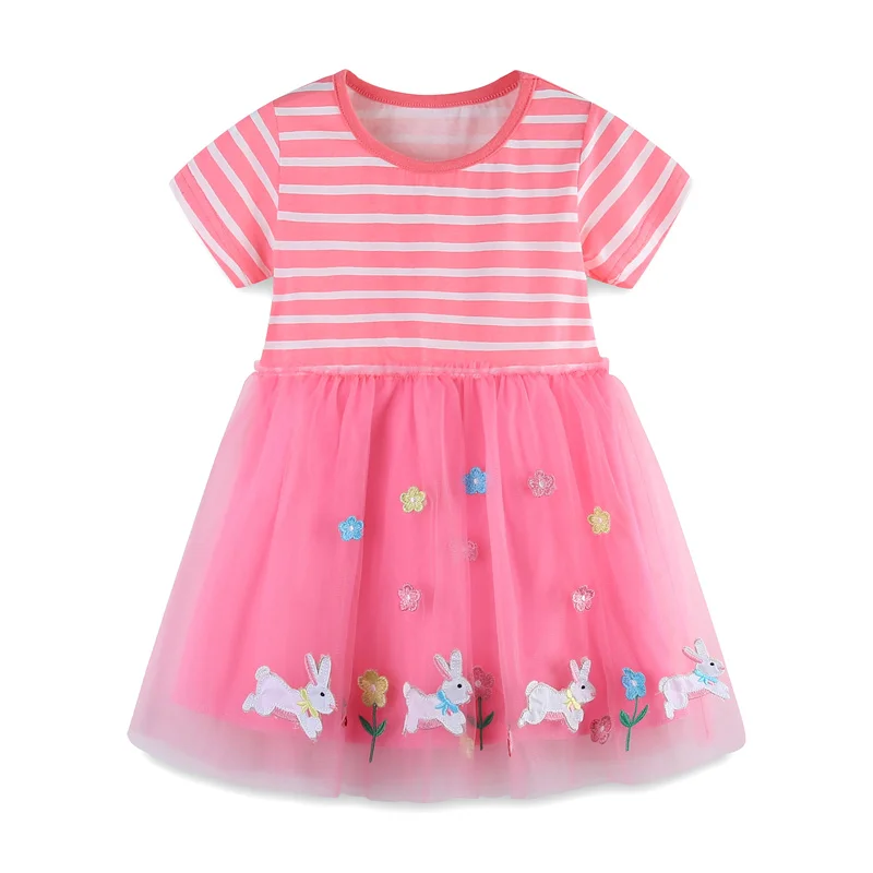 Jumping Meters 2-7T Sommer Bunny Mesh Prinzessin Party Mädchen Kleider Kurzarm Kleinkind Tutu Geburtstag tragen süße Kleider