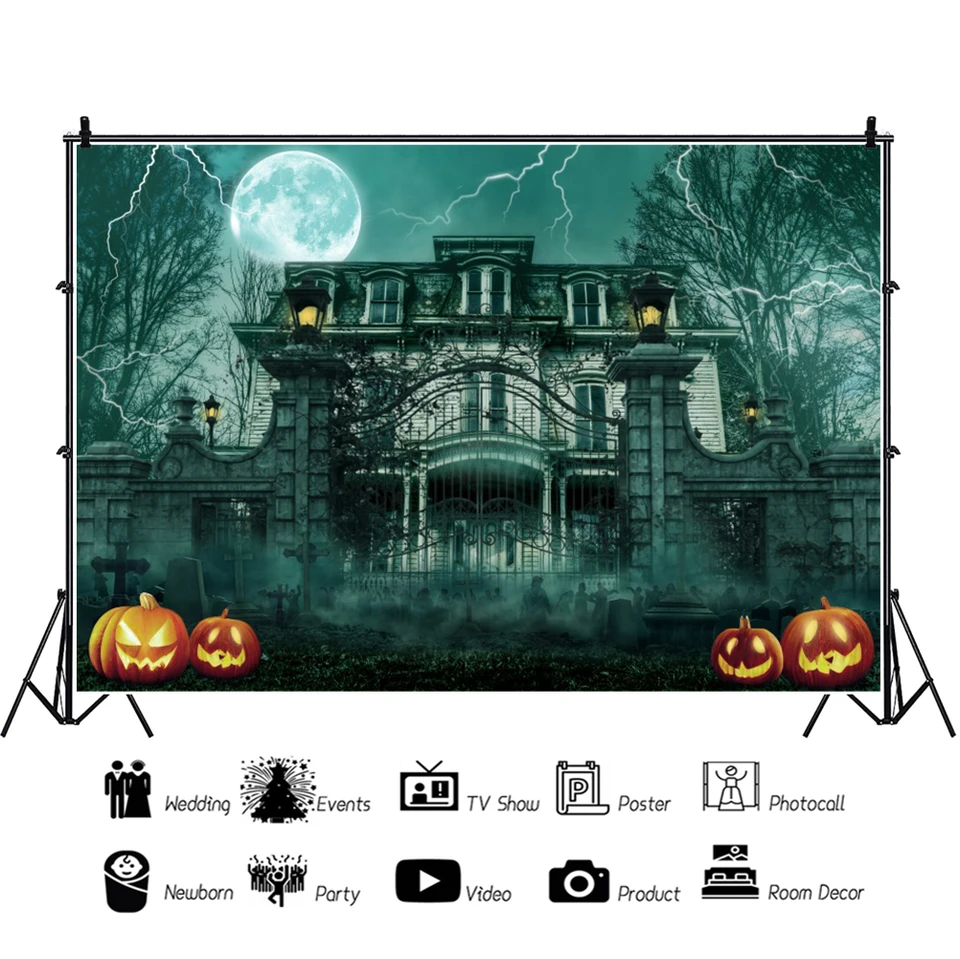 MEHOFOND Toile De Fond Noire Gothique Pour Halloween, Château