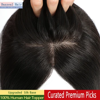 Dazzeal Silk Base Topper For Women Natural Europe Human Hair Extensions Clip ins Hairpiece Straight Silk Base Human Hair Toppers