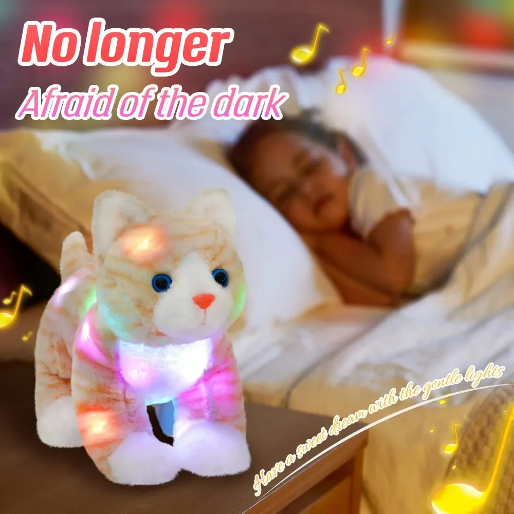 귀여운 카와이 인형 플러시 장난감 35cm 뮤지컬 LED 봉제 동물 키즈 자장가 선물, 키티 고양이 던져 베개