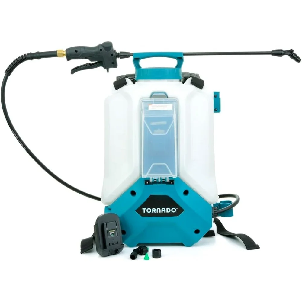 Battery Powered Backpack Sprayer for Lawns & Gardens 4-Gallon (Battery Adapter Kit works with DEWALT/Milwaukee Tool Batteries)