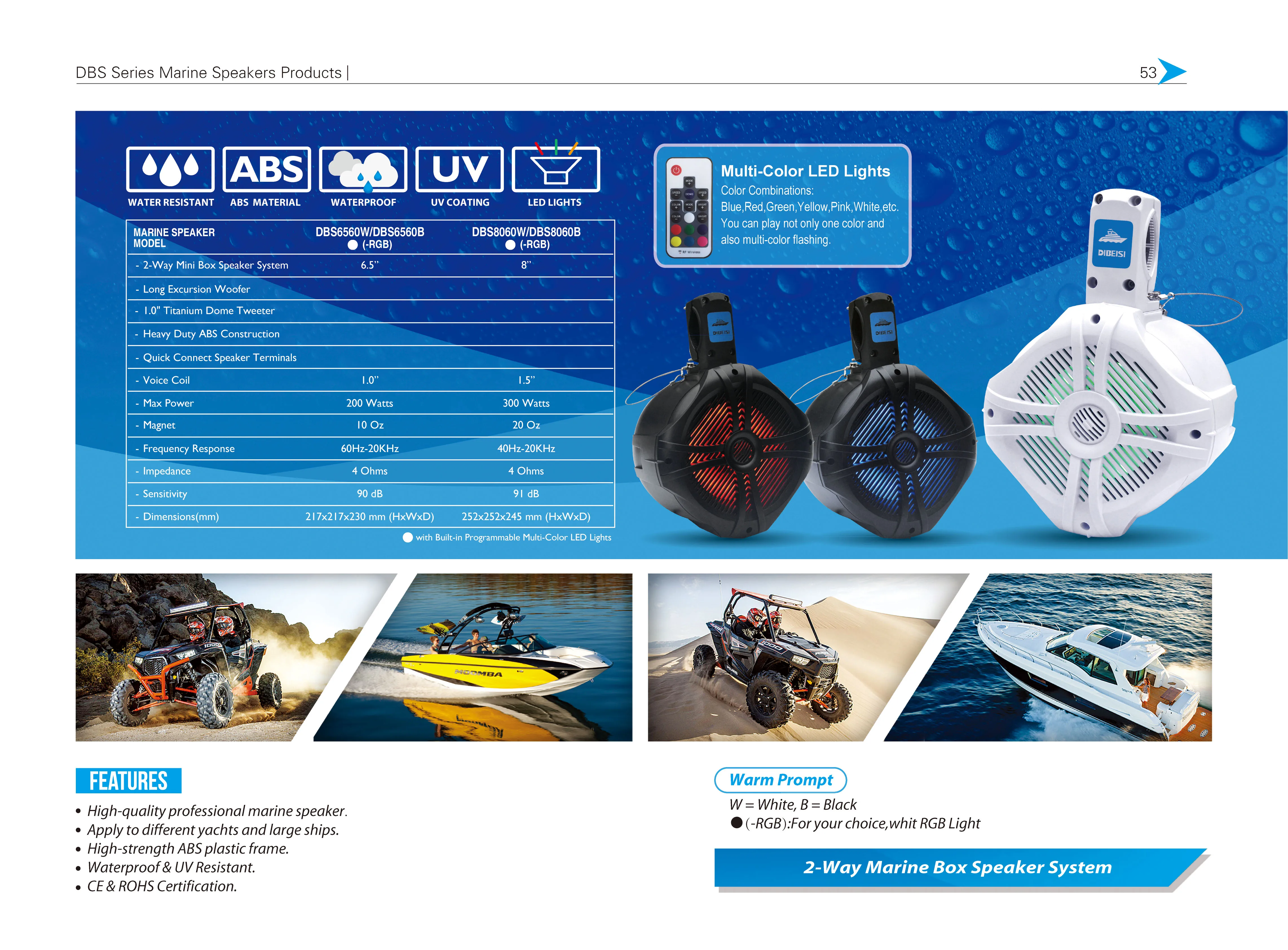 6.5 Inch Marine Tower Speaker With RGB Light Waterproof 8 Inch Boat Yacht Speaker 200W/300W