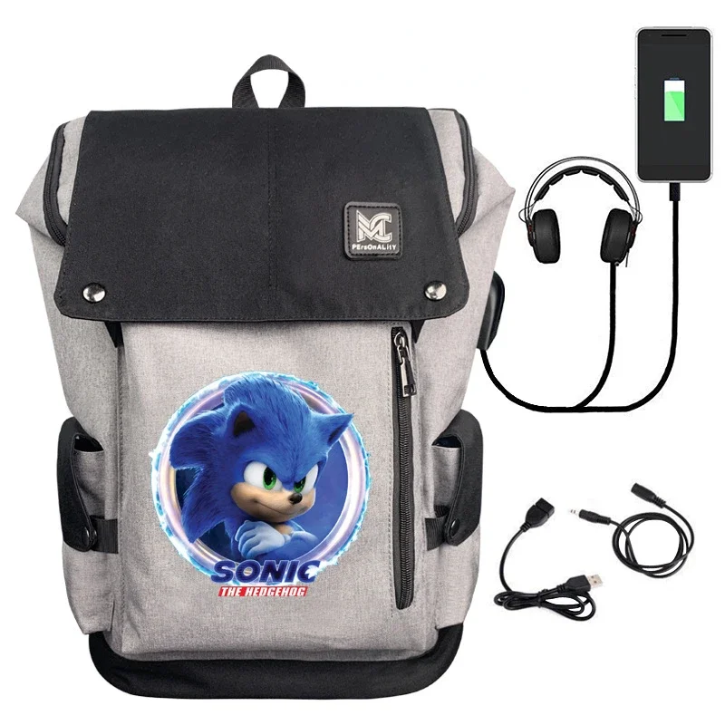 

Sonic Peripheral Primary and Secondary School Students Backpack USB Charging Printing Leisure Computer Bag Travel Bag Bucket Bag