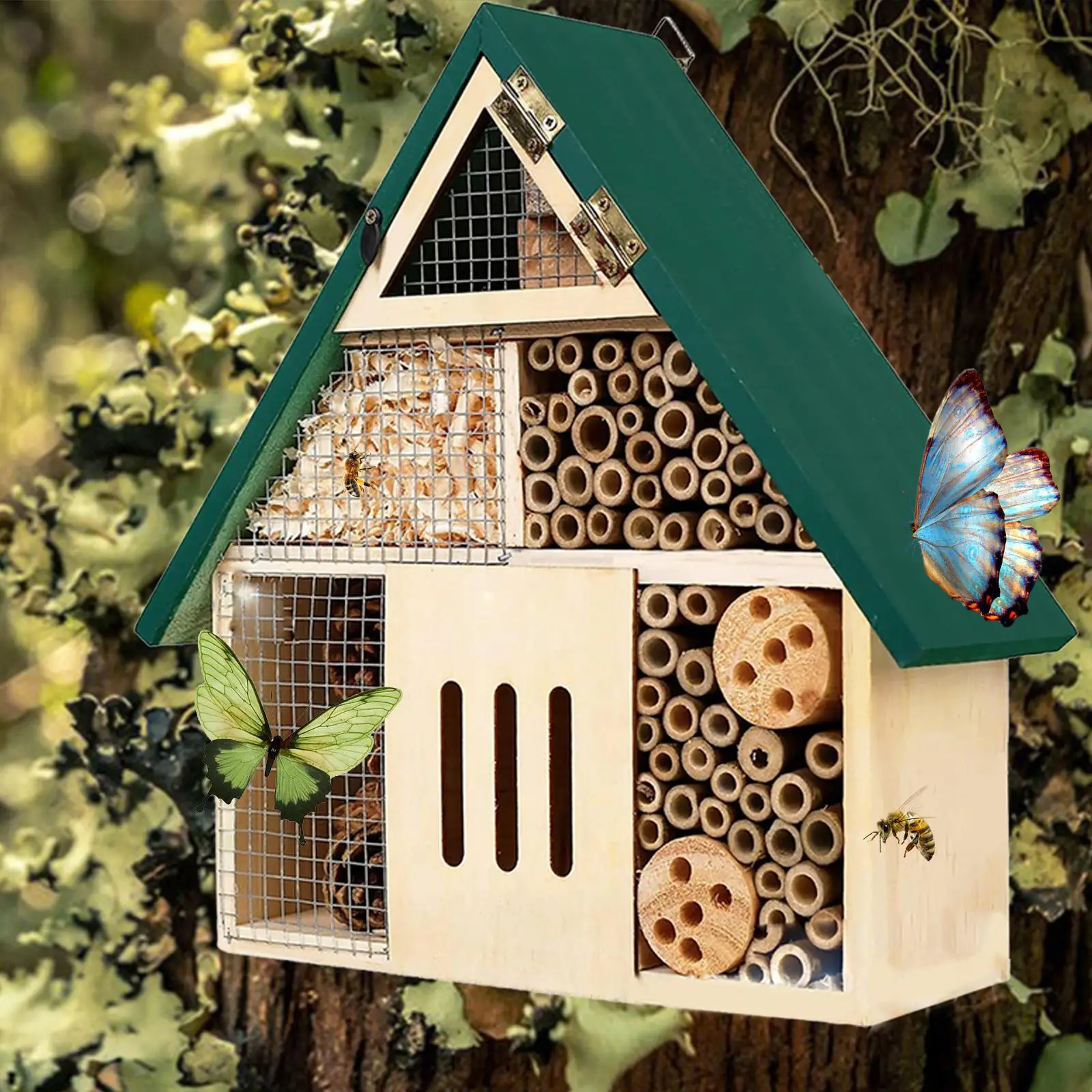 Bee House Hive Che Impollina Coccinella Habitat Insect Hotel Farfalla In Legno Hotel Per Cortile All'Aperto Albero Cortile Forniture Da Giardino