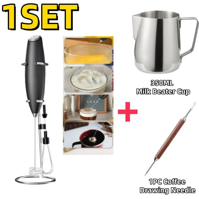 Milk Frother 1Set Handheld Electric Foam Maker USB Operated Stainless Steel Coffee Drink Mixer Blender With Stand Egg Beater