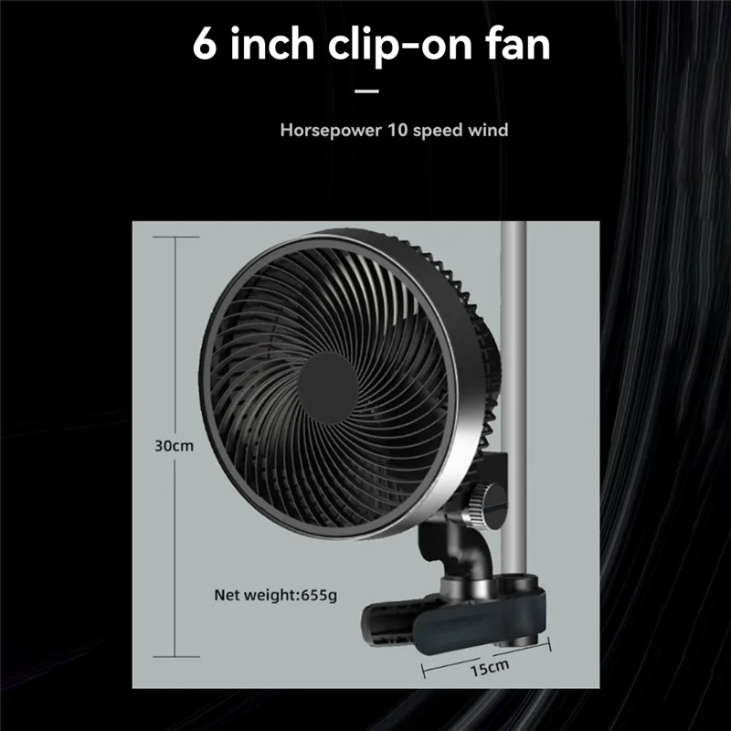 A40T Grow Tent Clip Fan 6In With Redesigned Long-Life EC Motor 10 Dynamic Wind Speeds for Hydroponics Circulation Cooling(EU)