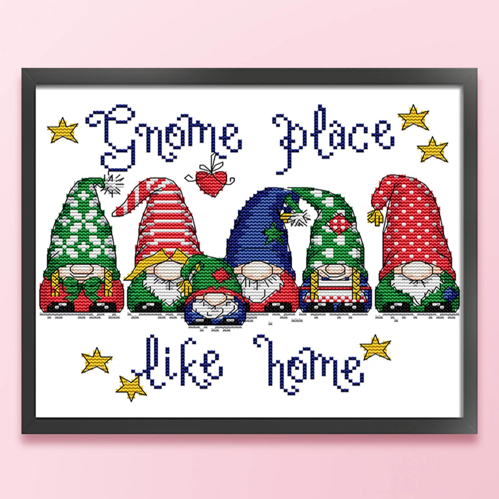 Cross Stitch Kit Full Embroidery Eco-cotton Thread 14CT Counted Gnome 28x22cm