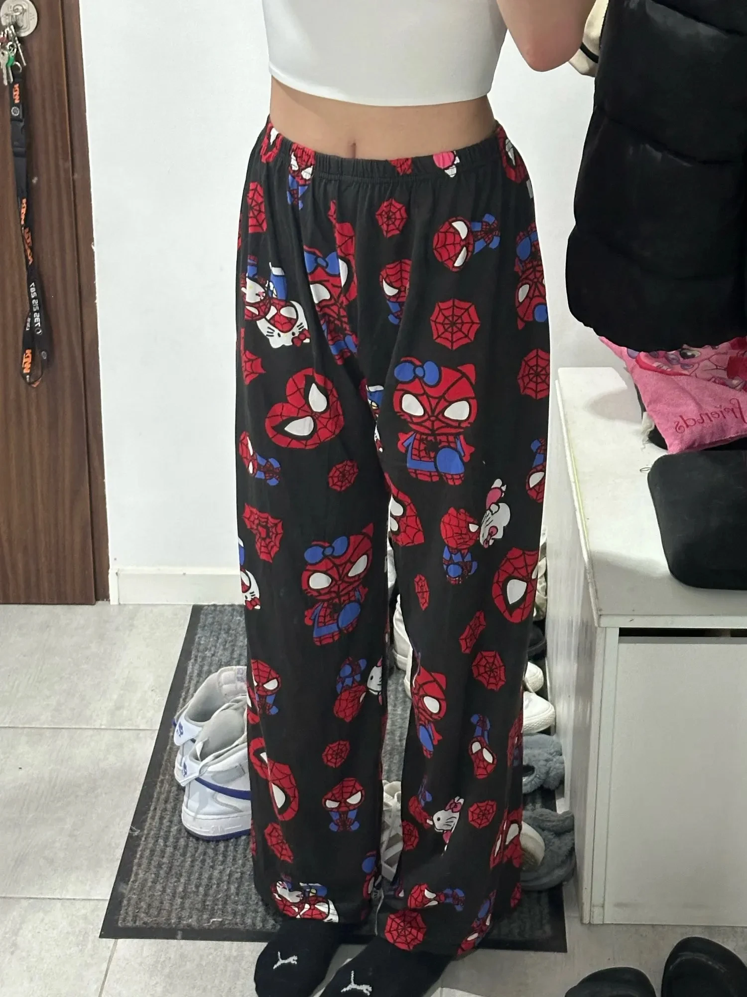 애니메이션 스파이더맨 파자마 바지, 헬로 키티 바지, 루즈 팬츠, 레저 홈 의류, 여성 커플 얇은 파자마 바지, 여름