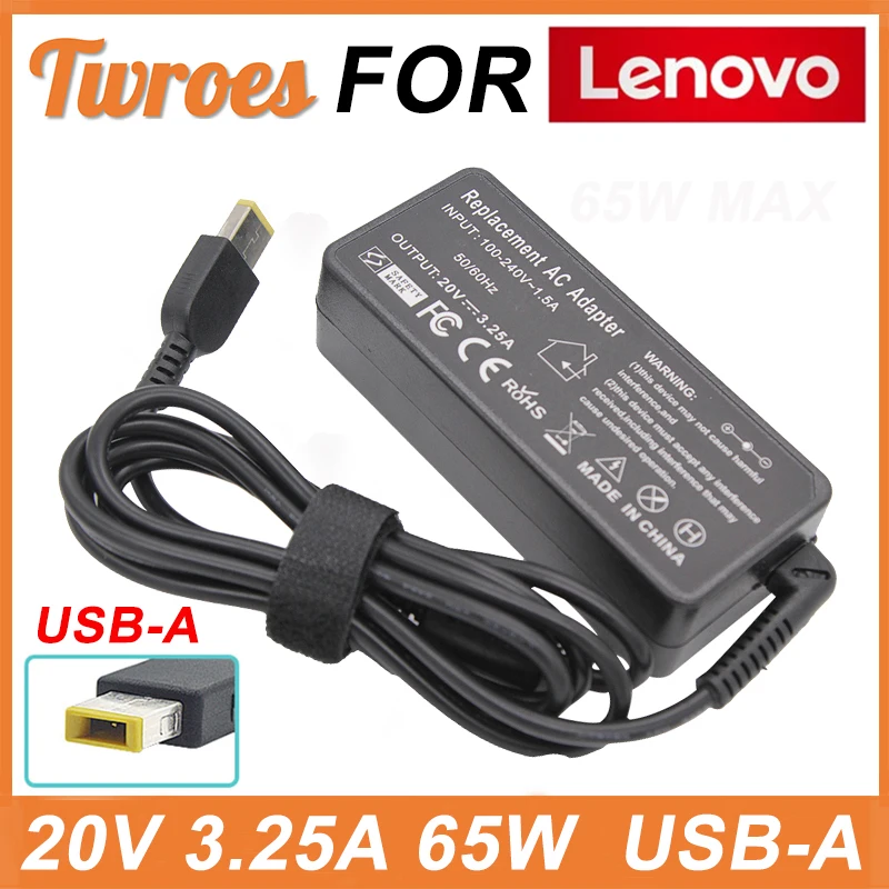 

AC Laptop Charger Power Adapter 20V 3.25A 65W USB For Lenovo Thinkpad X301S X230S G500 G405 X1 Carbon E431 E531 T440s Yoga 13