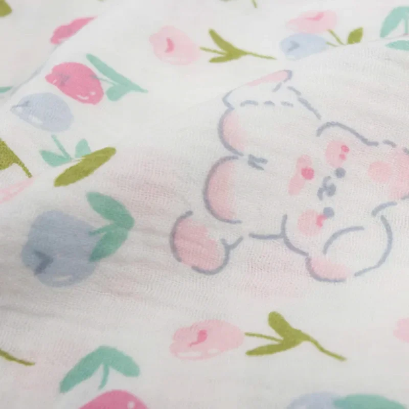 Pure Cotton Double Layer Gauze Rabbit Texture Fabric Baby Blanket Nightgown Material Soft Folded Wrinkle Fabric for Babies