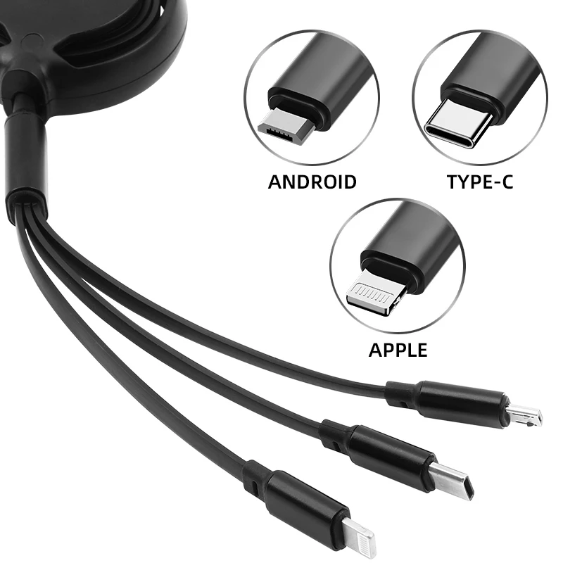 Car Charging Cable 3 in 1 USB Cable For Lightning Type C Micro USB Fast Charging For Mercedes benz A B R G Class GLK GLA