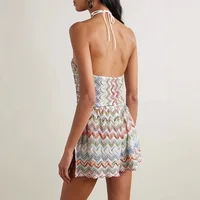 Sexy  Wave Print Backless Split  Suit for Women mid Waist Long Pants No Brand Registered Trademark - Image 3