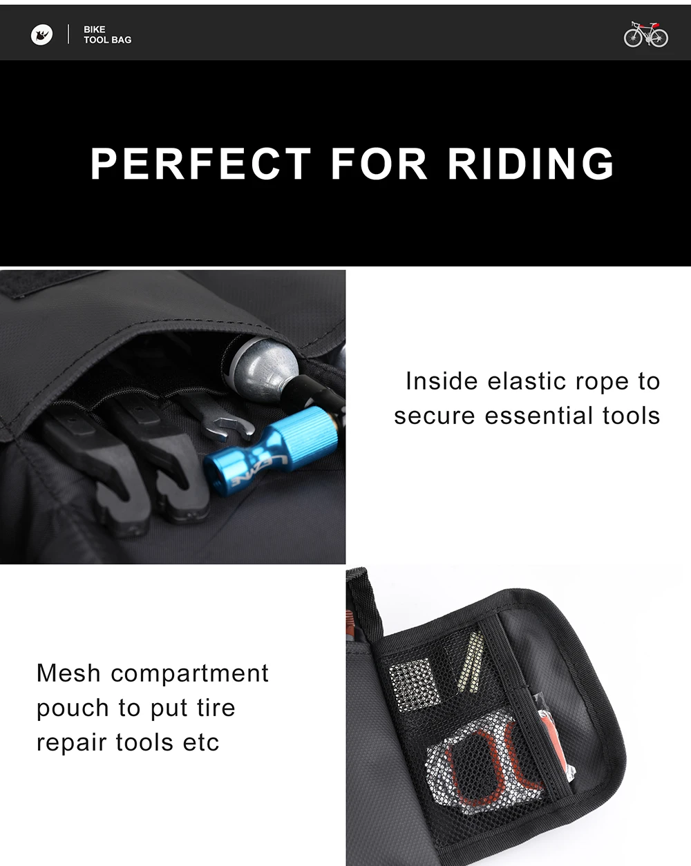Rhino walk Fahrrad Werkzeug tasche vorne oben Rohr Rahmen Tasche Sattel tasche Burrito Pack Tasche Radfahren schwarz MTB Rennrad hinten Zubehör – Detail 14