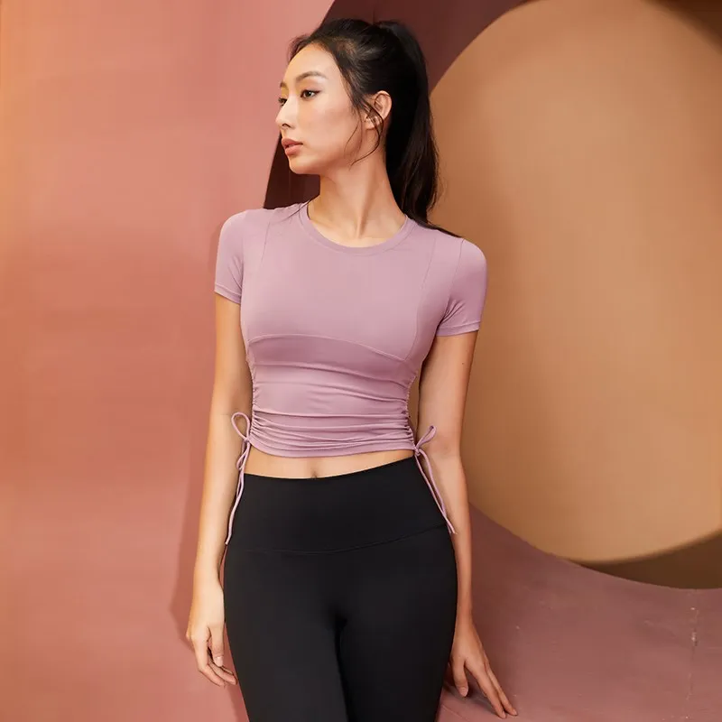 Sports Yoga Shirts Crop Top Women Short Sleeve Running Workout Sport T-Shirts Gym Sportswear Push Up Clothing Fitness Wear
