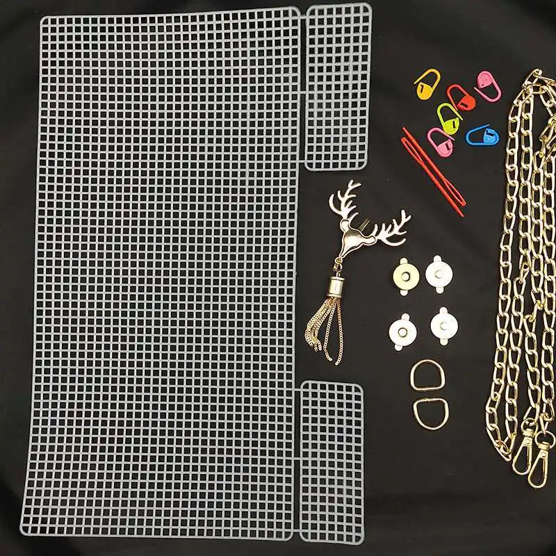 Mesh Plastic Canvas Sheets Kit with Metal Bag Strips Alloy Clasps