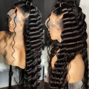 30 40Inch Human Hair 13x6 13x4 HD Lace Frontal Wig Brazilian Loose Deep Wave Curly Human Hair 360 Full Lace Front Wig Preplucked 1