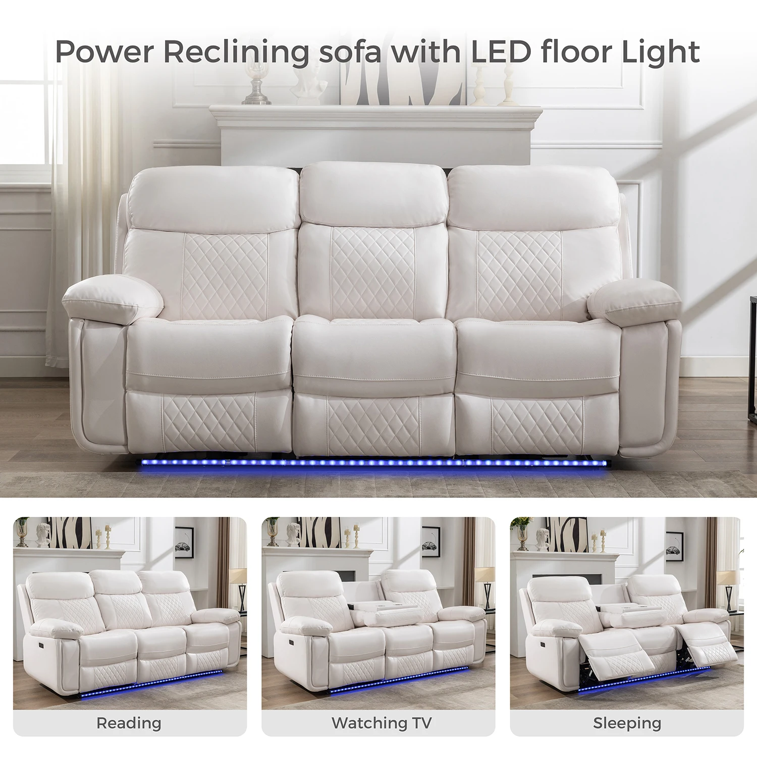6-Seat Electric Power Recliner Sofa Set With Drop-Off Table, Wireless Charger & Type-C Port, Faux Leather Loveseat With Bass Spe