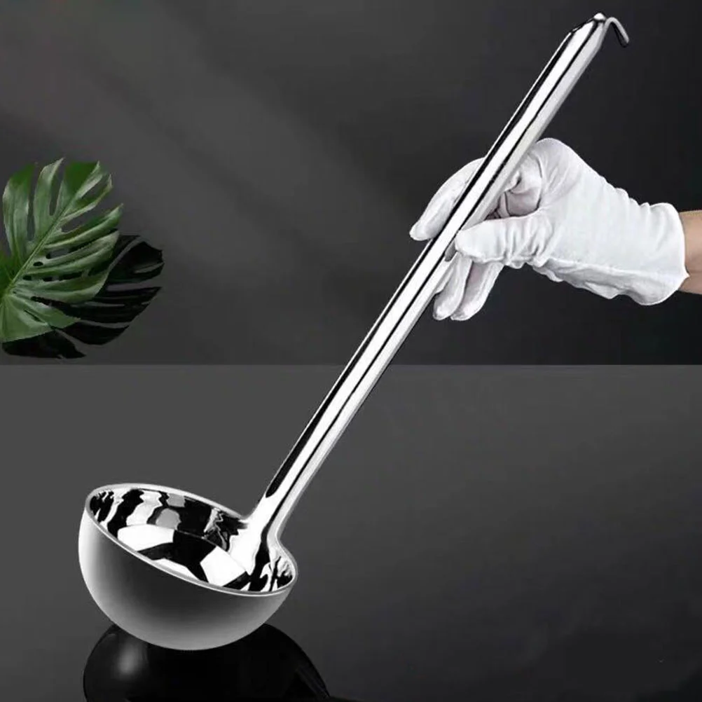 2 Pcs Hooked Ladle Sauces Ladles Safe to Use Spoon Metal for Soup Serving Food Polished Restaurant Bulk Stainless Steel