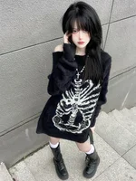 Goth Skull Print Harajuku Sweater Sweater Tops Aesthetic Women's Black Pullover Harajuku Fashion Streetwear Tops 2000 - Image 4