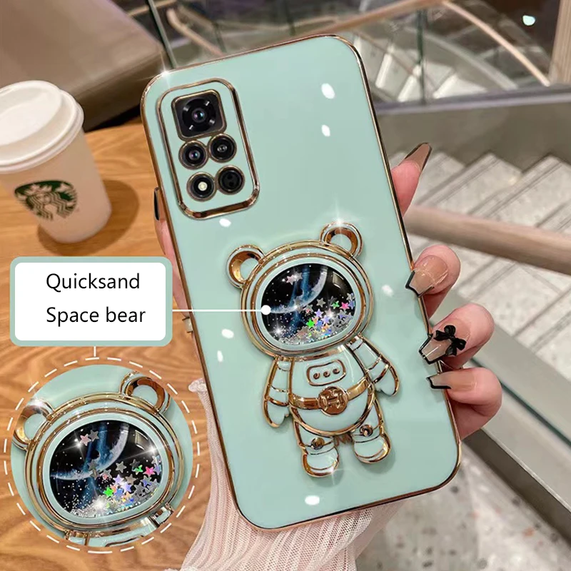 Astronaut Space Bear Bracket Plated Phone Case Cover